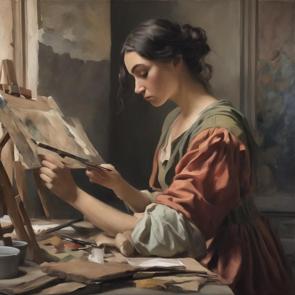 Ζωγράφος γυναίκα σε στούντιο τέχνης δημιουργεί πίνακα, τέχνη και δημιουργοί του μέλλοντος, ζωγραφική, τέχνη, καλλιτεχνική έμπνευση.