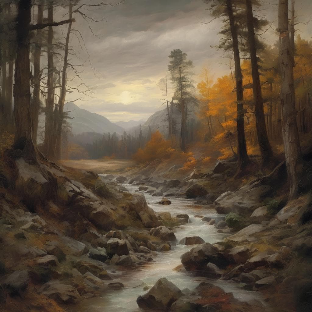 Ομορφη τοπίο φύσης με ποτάμι και δέντρα, τέχνη και δημιουργοί του μέλλοντος, έπιπλα και τέχνη, παρθένα φύση και φυσική ομορφιά.